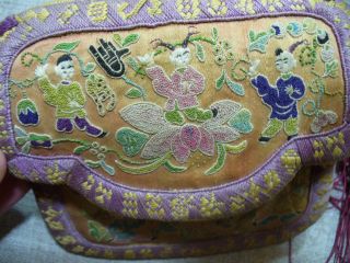 Antique Hand Embroidered Chinese Forbidden Stitch Card Holder Square Purse photo