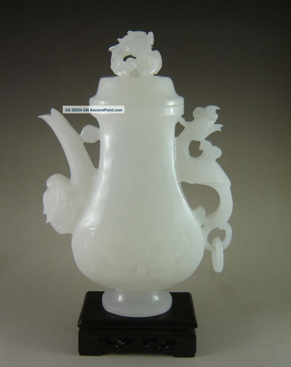 1170g Chinese Afghan Jade Carved Dragon Phoenix Vase Vases photo