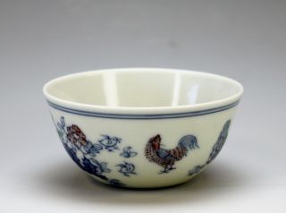 Antique Chinese Ming Style Chenghua Mk Doucai Porcelain Bowl W Rooster & Flowers photo