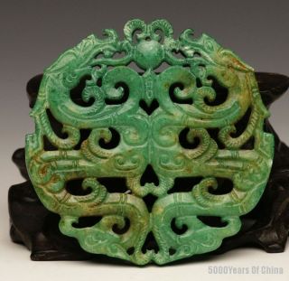 Beautiful 100% Chinese jade hand-carved the statue of dragon and phoe PENDANT K