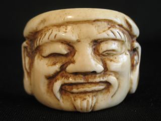 Antique Japanese Meiji Ox Bone Netsuke Okimono Face Head Of A Man Signed Good photo
