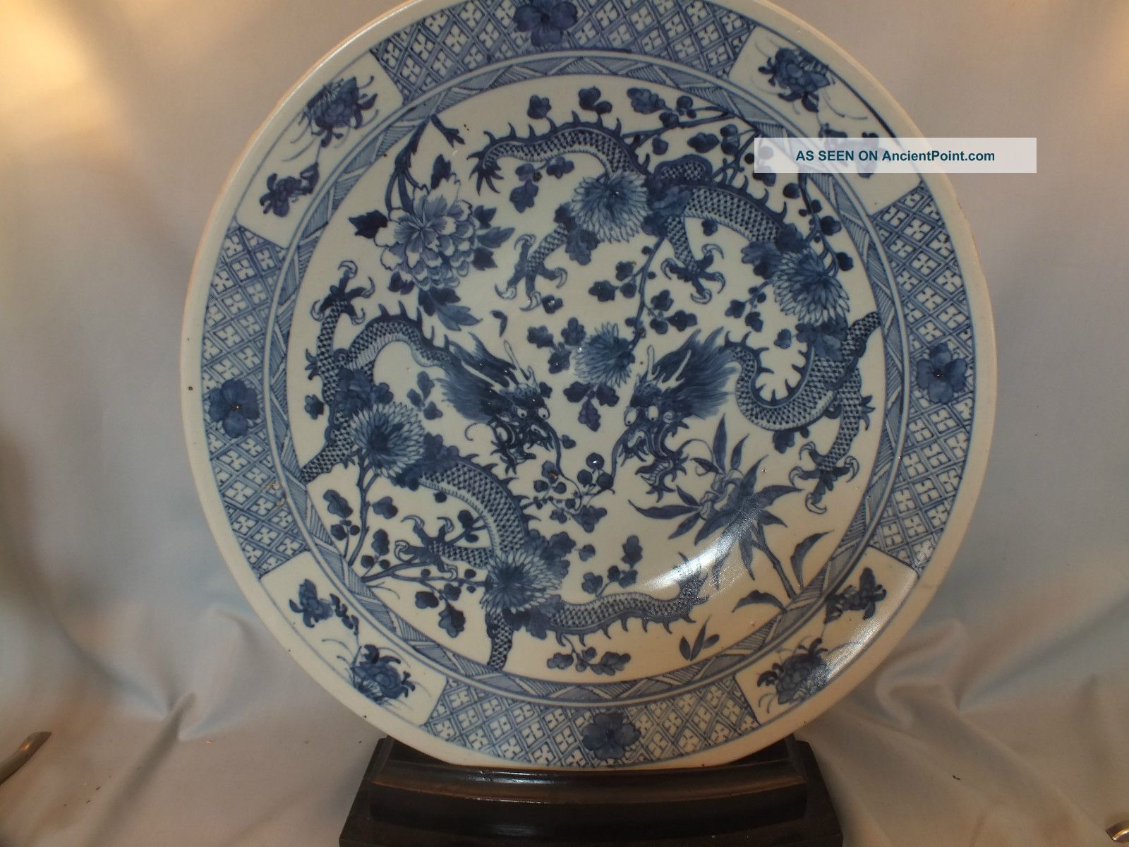 Large Chinese Porcelain Charger With Dragon In Underglaze Blue Decor 19thc Porcelain photo