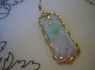 Gorgeous Antique Jade Pendant In 14 K Gold Setting Double Sided Design photo