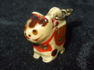 Antique Japanese Carved Faux Ivory Lucky Cat Maneki Neko Fob Charm Netsuke Old photo