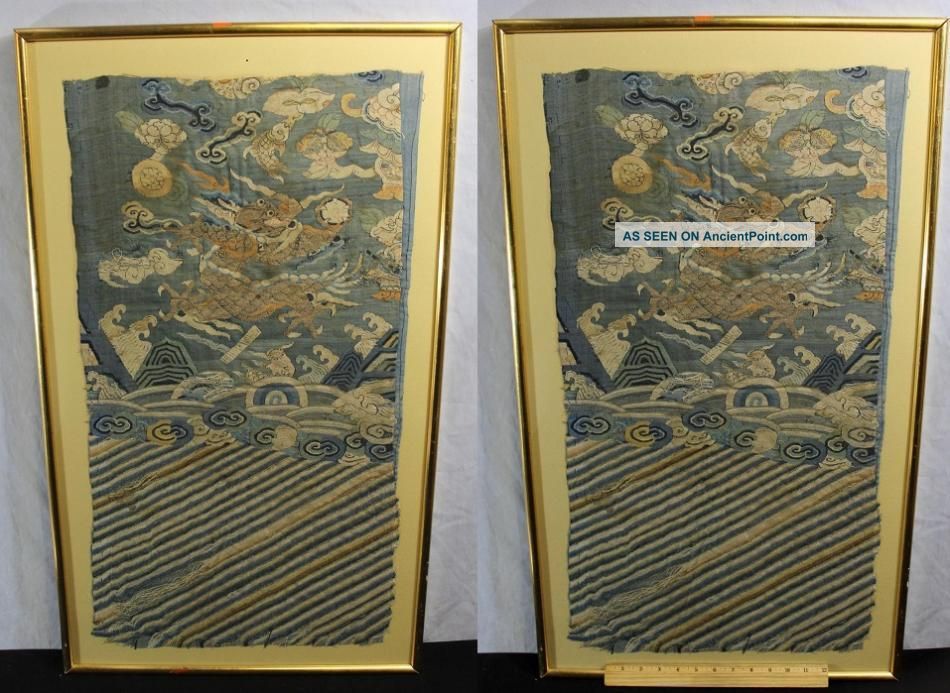 Antique Early 19thc Chinese Silk Embroidery,  Chifu Court Robe Fragments Nr Robes & Textiles photo