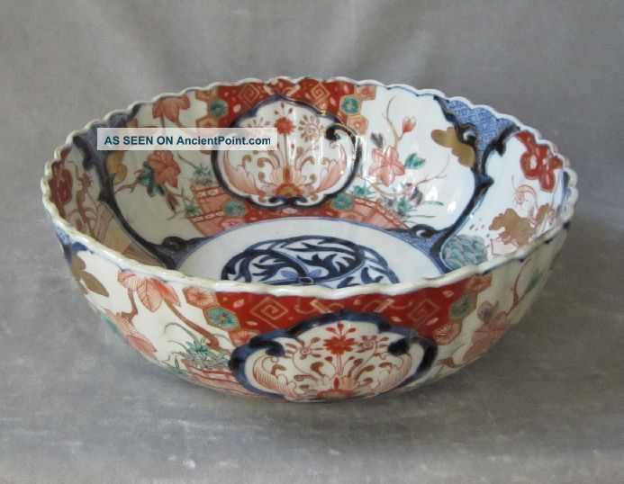 Antique Imari Deep Punch/serving Bowl Large Scalloped Rim Meiji Period Bowls photo
