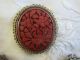 Three Antique Chinese Carved Cinnabar Dress Clips,  Filigree Settings,  One Other photo 1