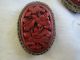 Three Antique Chinese Carved Cinnabar Dress Clips,  Filigree Settings,  One Other photo 3