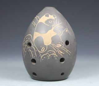 Chinese Old Pottery Handwork Carving Panda An Ancient Egg - Shaped Music photo