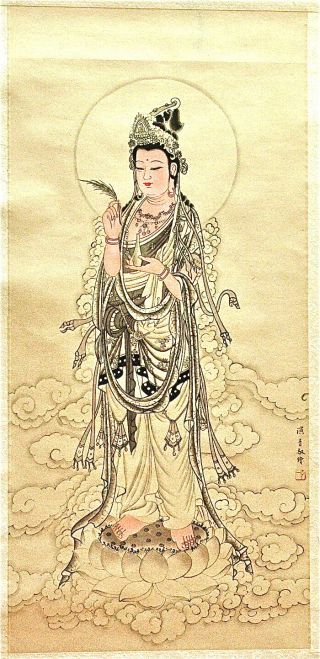 Chinese Scroll Painting Of Guanyin photo