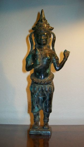 Antique Bronze Statue Of Khmer Apsara Celestial Nymph From Cambodia photo