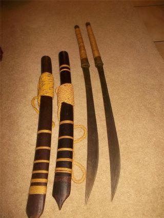 Antique Pair Of 19 - 20th C Vietnam? Swords Dagger Asian Knife Oriental Dha Dao photo