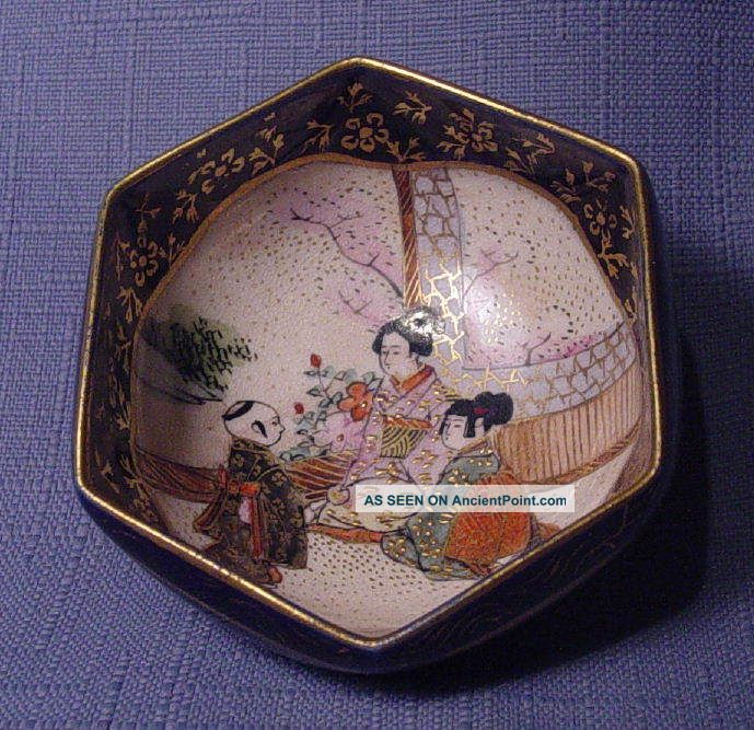 Satsuma - - Antique Hexagonal Hp Open Master Salt Cellar - Mother - Children Bowls photo