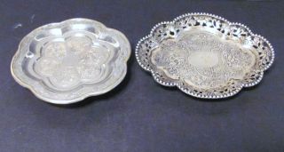 2 Small Antique Chinese Export Silver Footed Dishes.  19th Century. photo