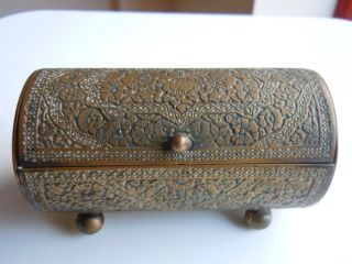 Islamic Kinco Engraved Enameled Brass Cylindrical Box photo