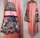 Antique Chinese Silk Embroidered Forbidden Stitch Fish Pair Horse Hoof Cuff Robe Robes & Textiles photo 2