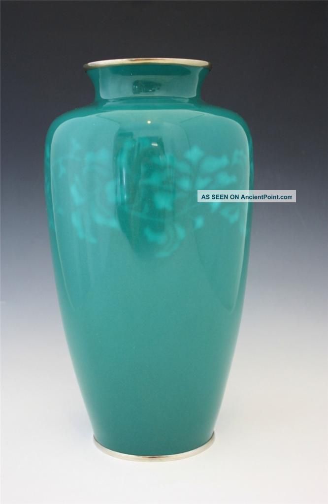 Very Large Wireless Japanese Cloisonne Vase Apple Green With Floral Design Nr Other photo