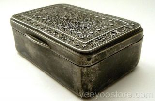 Antique & Larger Oriental Silver Metal Trinket/cigarette - Cigar Case/box photo