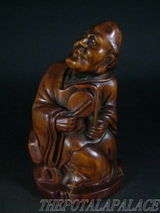 Old Chinese 18/19th C.  Boxwood Carving Statue/sculpture Damo Buddha photo