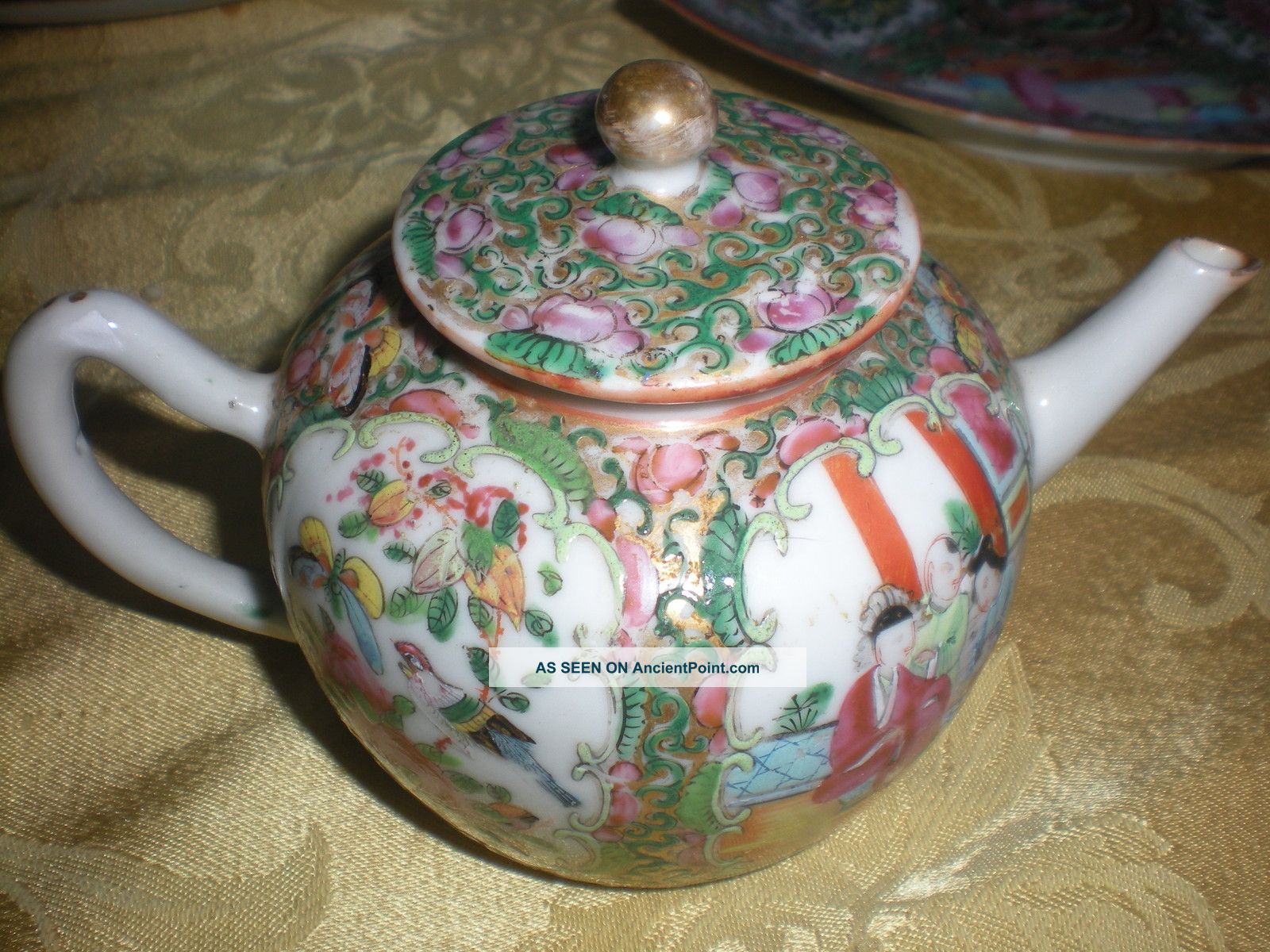 Antique Chinese Rose Medallion Mini Small Teapot 19th Century Plates photo