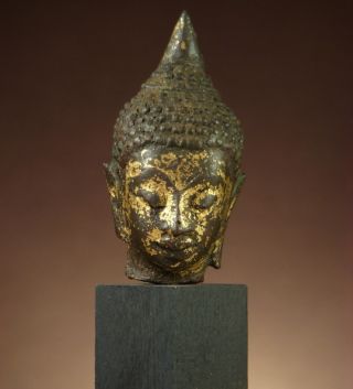 Buddha: Antique Thai Ayutthaya Head,  1400 - 1700,  Gilded Bronze,  Sculpture photo