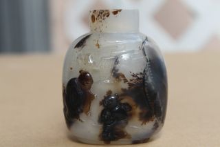 Chinese Shadow Agate Carved Snuff Bottle 19 Century photo