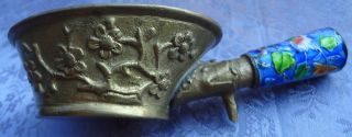 Antique Brass Chinese Silk Brass Pan Enamel Handle China Oriental Cloisonne photo