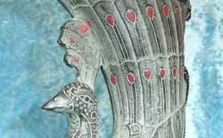 Vintage Chinese Bronze,  Verdigris Peacock & Dragon Offertory Jug Vessel Vase photo