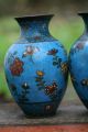 Interesting Pair Of 19th C.  Japanese Cloisonne Flower & Insect Decorated Vases Vases photo 1