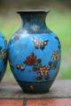 Interesting Pair Of 19th C.  Japanese Cloisonne Flower & Insect Decorated Vases Vases photo 2