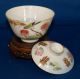 Antique Chinese Tea Bowl; Lovely Floral Design With Bird & Poem; Signed Glasses & Cups photo 2