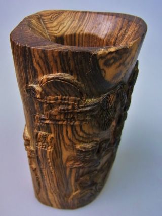 Southeast Asian (malaysia) Carved Bird Agarwood Brush Pot 432g 14cm photo