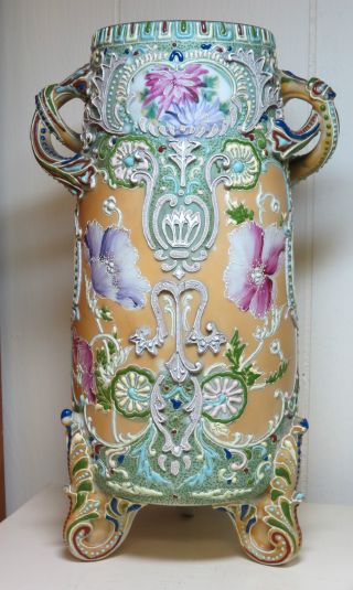 Antique Moriage & Hand Painted Large Vase,  Japan 1890 ' S photo