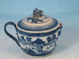 Antique 19th Century Chinese Export Canton Blue & White Cider Jug photo