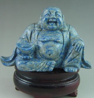 560g Antique Chinese Lapis Lazuli Carved Buddha Statue photo