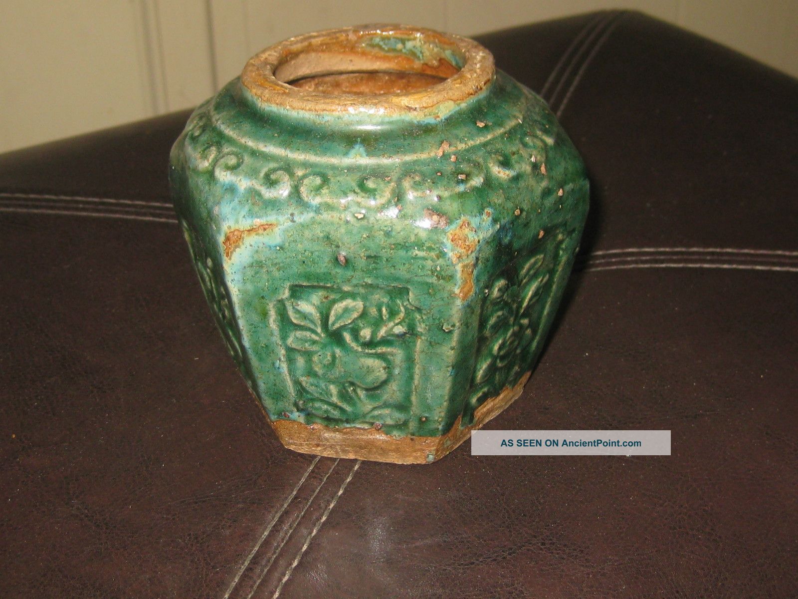 Late 19thc Deep Green Hexagon Shaped Pot Vases photo