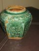 Late 19thc Deep Green Hexagon Shaped Pot Vases photo 2