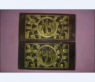 Pair Of Antique Chinese Gold Gilt Wood Panel With Opera Characters photo
