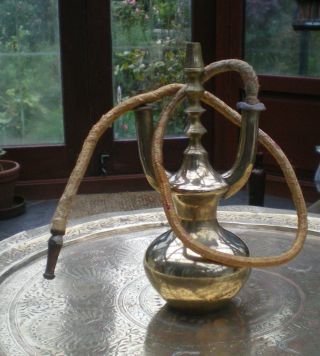Antique Islamic Middle Eastern Brass Hookah Pipe Heavy Very Old photo