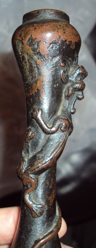 Very Old 8 Inch Chinese China Dragon Ming Style Patined Bronze Vase photo
