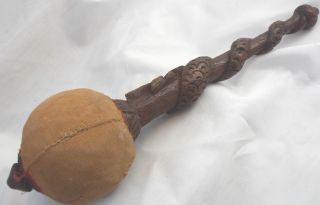 Drum Beater Carved Wooden Snake Handle Gong Beater Wood Carving Mithical Beast photo