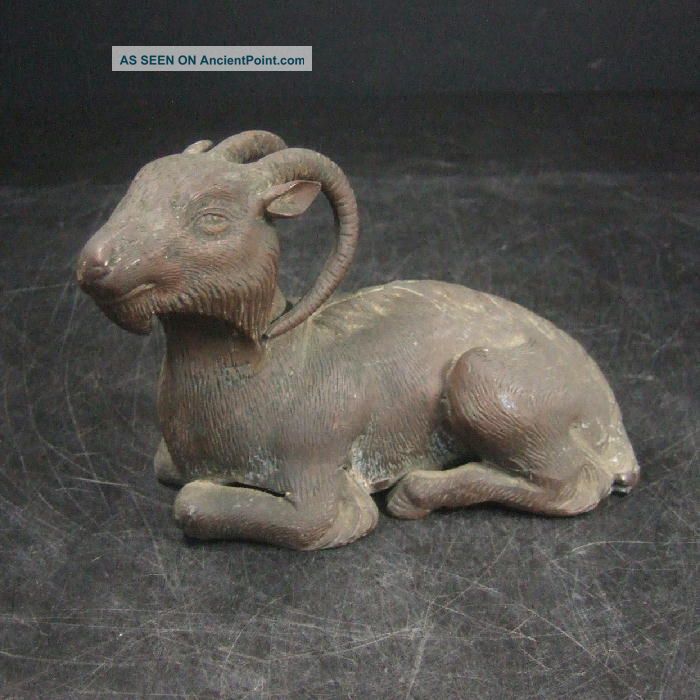 F768: Japanese Old Antimony Ware Goat　statue With Good Work. Statues photo
