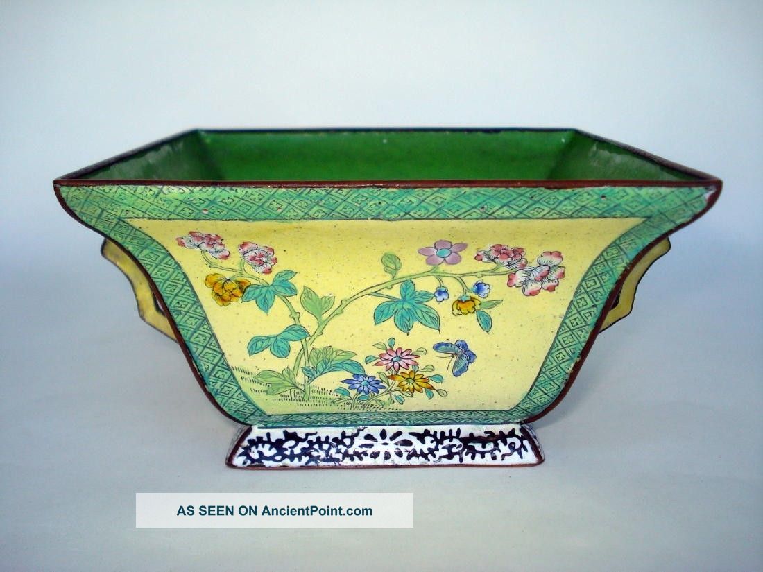 Antique Chinese Canton Enamel Square Bowl Famille Rose Bowls photo