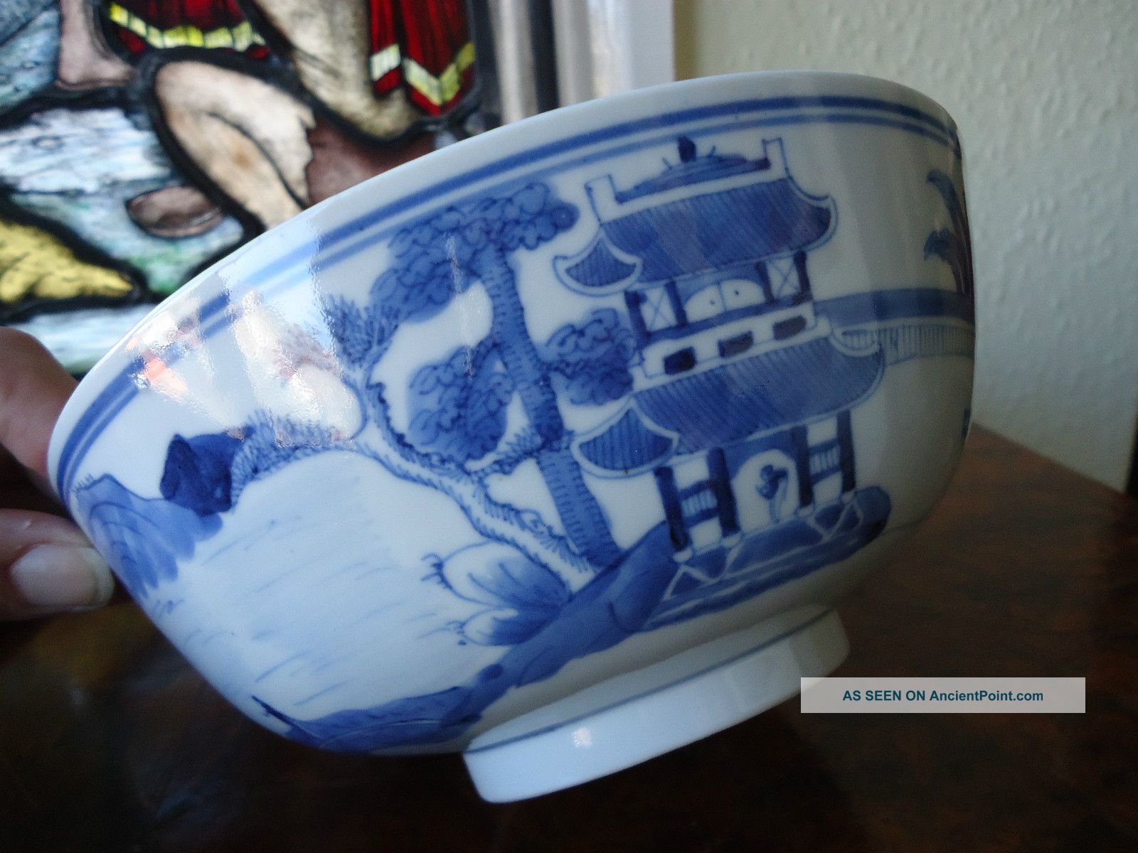 18thc Nanking Qianlong Blue & White Pagoda Large Bowl / Punch Bowl Bowls photo