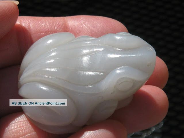 Fine Antique Qing Chinese Rare Carved Blue - Grey Nephrite Jade Frog Amulet/toggle Amulets photo