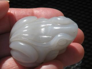 Fine Antique Qing Chinese Rare Carved Blue - Grey Nephrite Jade Frog Amulet/toggle photo