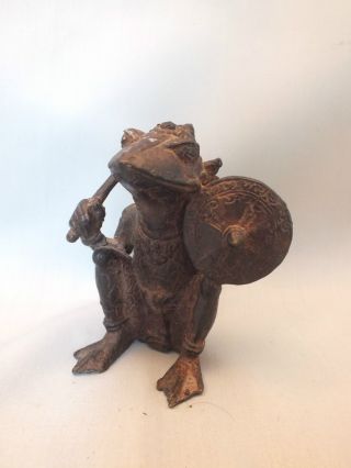 Chinese Bronze Figure Of A Mythical Frog Warrior Holding A Shield 19thc photo