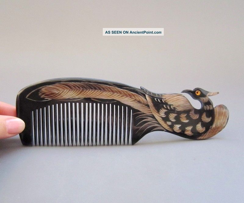Chinese 100% Ox Horn Carved Phoenix Comb Nr Other photo