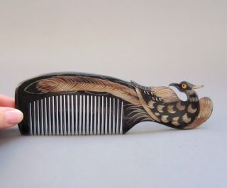 Chinese 100% Ox Horn Carved Phoenix Comb Nr photo