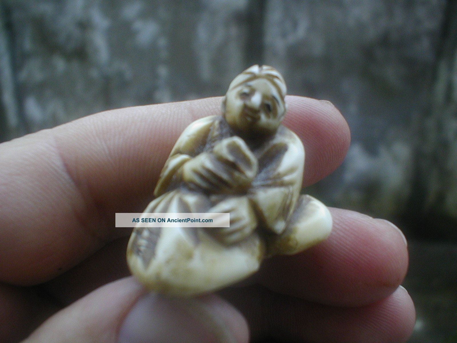 Rare Signed 19c Carved Netsuke Man With Money Bag Netsuke photo